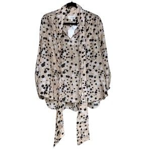 Psophia Silk Tie Front Long Sleeve‎ Blouse Beige Women’s Size Medium